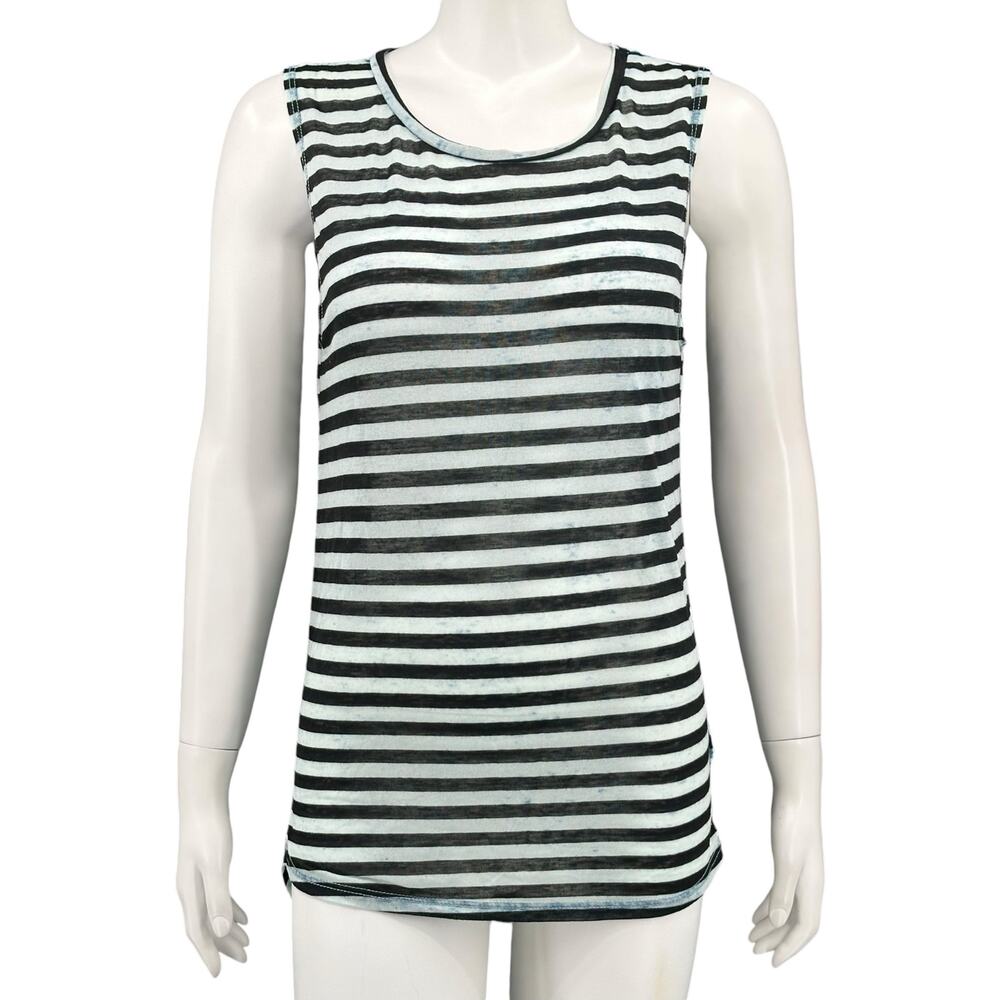 We The Free People Top Womens Small Navy Stripe Tank Sheer‎ Burnout Hi Lo Summer